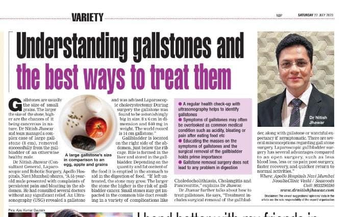 Gallstone treatment news paer TOI Mumbai times dr Nitish jhawar
